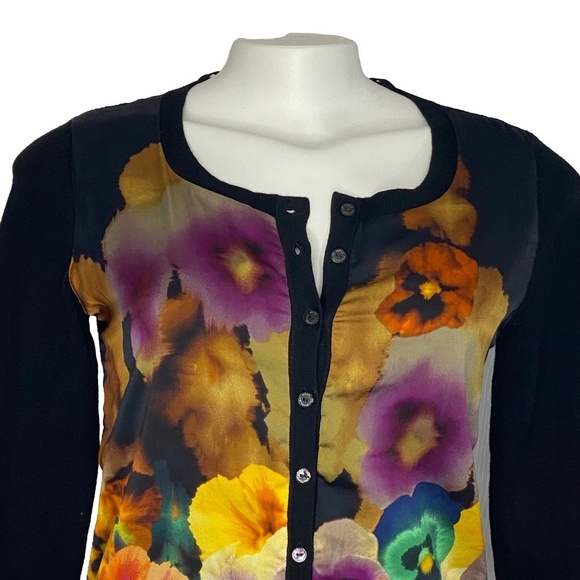 MEXX METROPOLITAN Floral Black Art To Wear Viscose 3/4 Sleeves Cardigan XS EUC - Picture 4 of 16